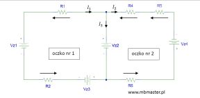 Obwody elektryczne - wyznaczanie prądów i napięć w obwodzie prądu stałego z zastosowaniem praw Kirchhoffa - zadanie 1.